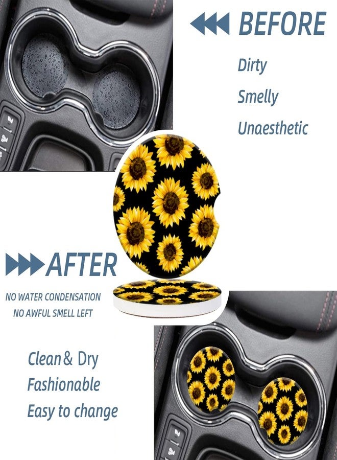 PATBIXES Cup Holder for Car,Vibrant Sunflower Patterns Ceramic Coasters Non-Slip Cup Holder Insert with Fingertip Grip, Auto Interior Accessories for Women & Men,Pack of 2, 2.56In - Image 3