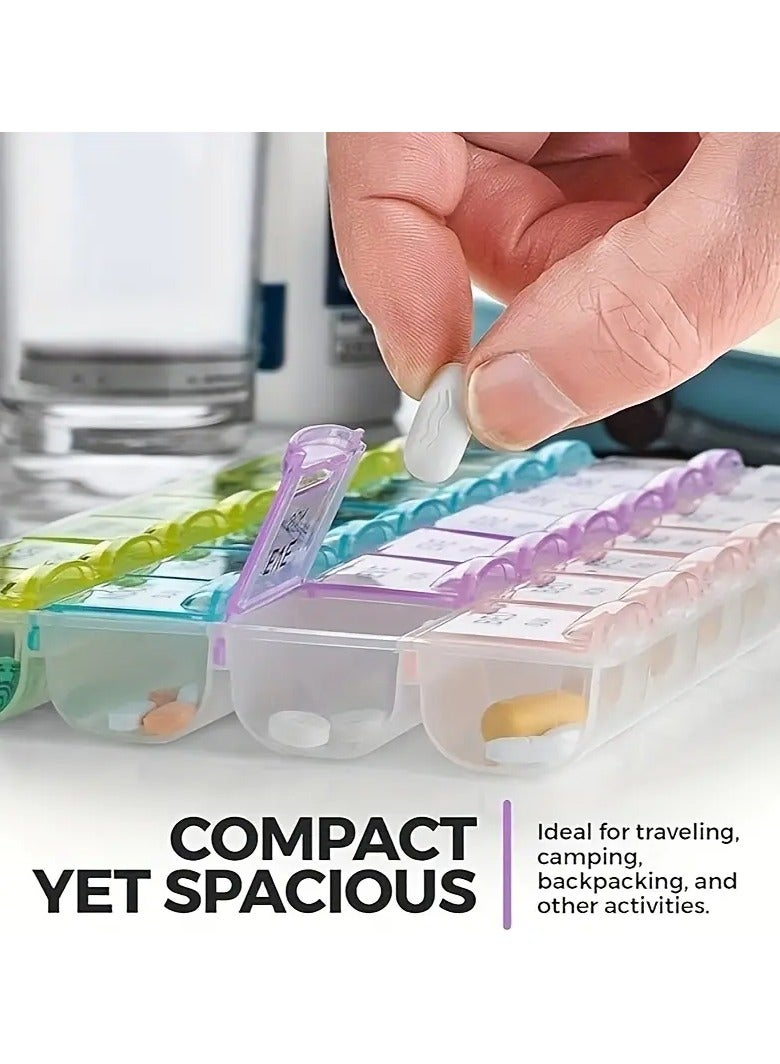 7 Day Pill Organizer with 4 Daily Sections - AM, PM, PM, and Night - Portable Box for Travel Medicine and Vitamin Storage - 2 Pack - Image 3
