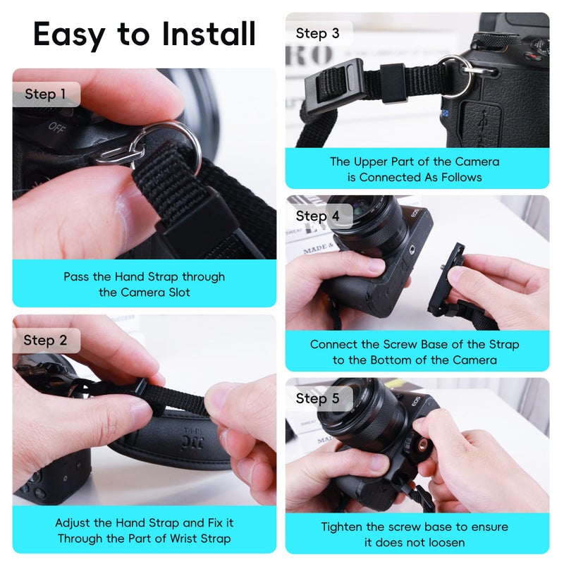 JJC Camera Hand Grip Strap for Canon EOS R8 R10 R7 R5 C R6 Mark II R RP 90D 5DM4 Rebel T7 T8i T7i T6i T6 SL3 4000D Sony A6700 Nikon Z30 Coolpix P950 P900 Panasonic Lumix DMC-GX85 G85 GH4 G100 FZ80 - Image 4