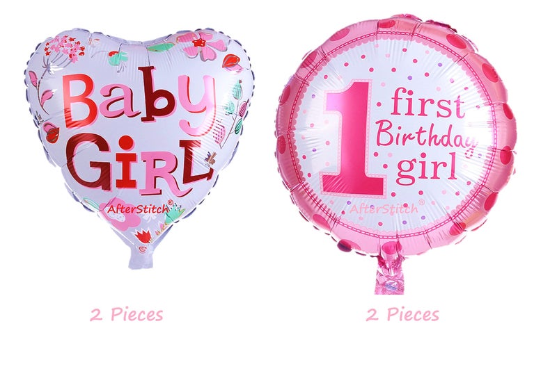 AFTERSTITCH 1st birthday decoration for Girls kit props items set of 5, Girl birthday theme decorations foil balloons set (GIRL 1St Birthday Set) - Image 4