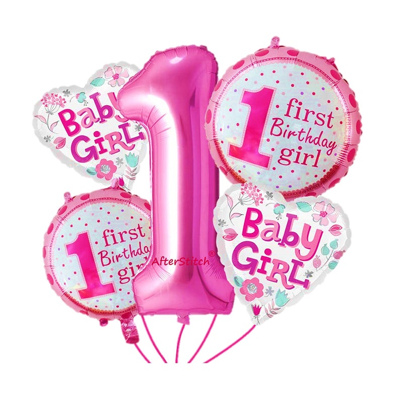 AFTERSTITCH 1st birthday decoration for Girls kit props items set of 5, Girl birthday theme decorations foil balloons set (GIRL 1St Birthday Set) - Image 2
