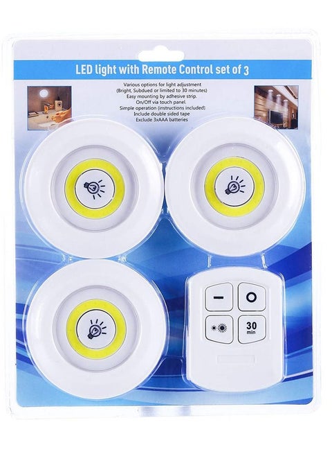 COB Wireless LED Lights | Brightness Adjustable Night Light Wall Light for Closet Cabinet with Timer - Set of 3 Lights and Remote Control