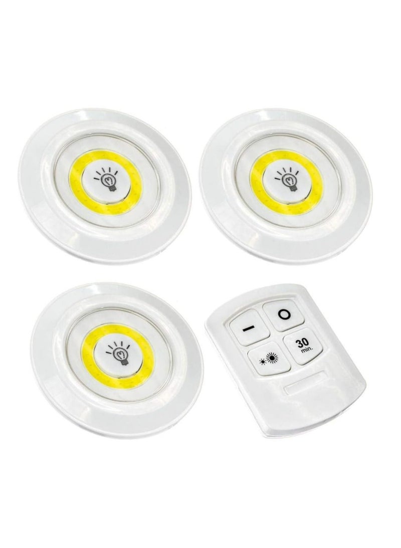 COB Wireless LED Lights | Brightness Adjustable Night Light Wall Light for Closet Cabinet with Timer - Set of 3 Lights and Remote Control