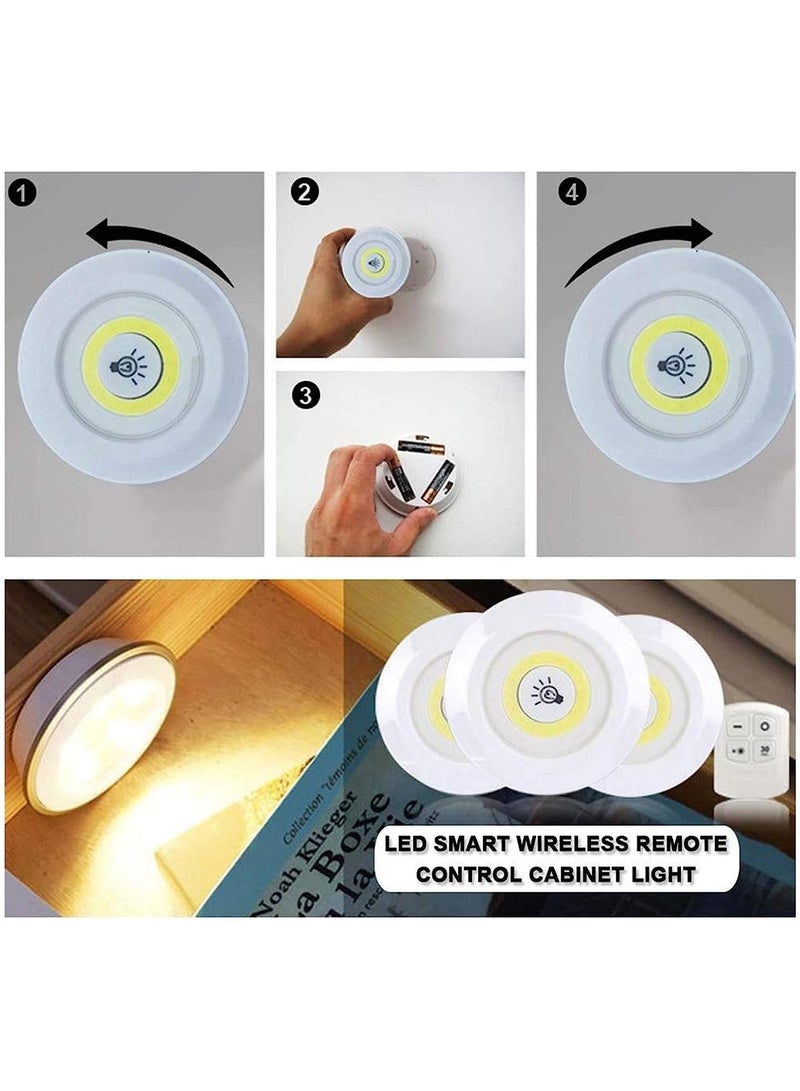 COB Wireless LED Lights | Brightness Adjustable Night Light Wall Light for Closet Cabinet with Timer - Set of 3 Lights and Remote Control