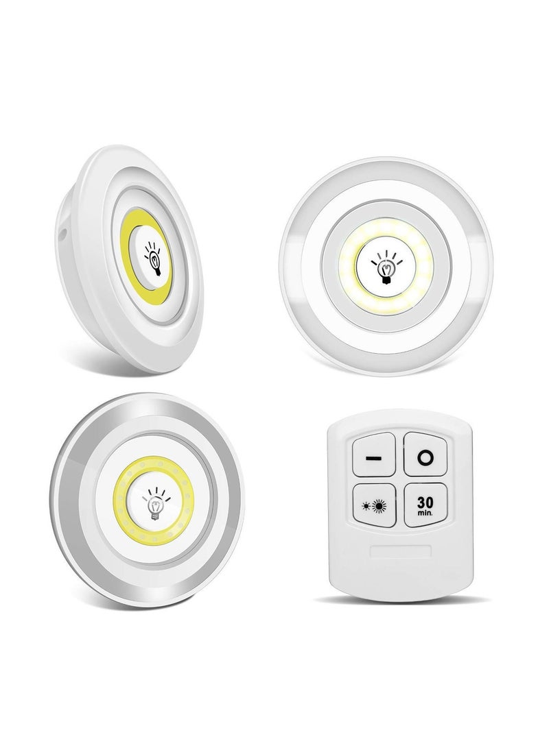 COB Wireless LED Lights | Brightness Adjustable Night Light Wall Light for Closet Cabinet with Timer - Set of 3 Lights and Remote Control