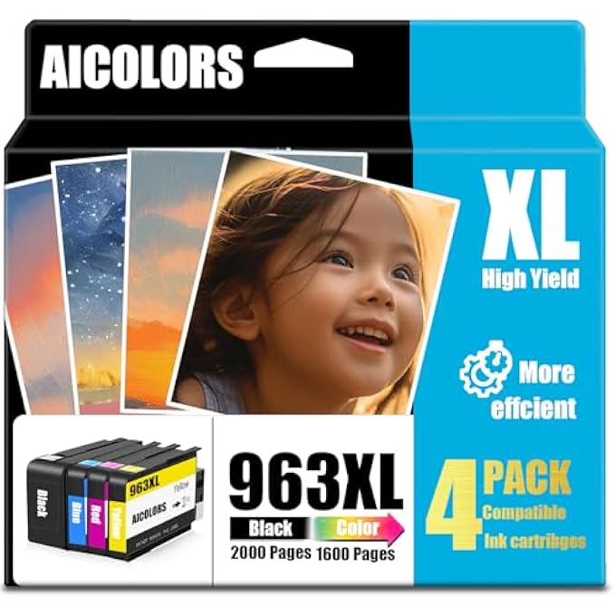 963XL MULTIPACK CARTRIDGES FOR HP 963 963 XL FOR HP OFFICEJET PRO 9010 9012 9013 9014 9015 9016 9018 9019 9020 9022 9023 9025 9026 9026 900 28 (BLACK/CYAN/MAGENTA/YELLOW) (963XL-4PK) - Image 2