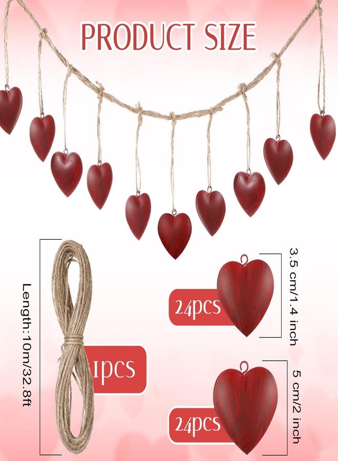 Otoolling 24 Pcs Valentine's Day Metal Heart Bells Decorative Indoor Outdoor Tibetan Inspired Meditation Hanging Cow Bell with 19.7 ft Jute Rope Rustic Wall Art Harmony Windchime for DIY Craft(3.5 cm) - Image 2