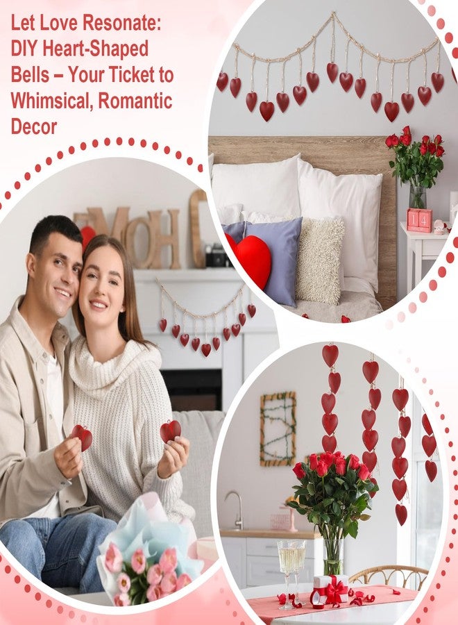 Otoolling 24 Pcs Valentine's Day Metal Heart Bells Decorative Indoor Outdoor Tibetan Inspired Meditation Hanging Cow Bell with 19.7 ft Jute Rope Rustic Wall Art Harmony Windchime for DIY Craft(3.5 cm) - Image 5