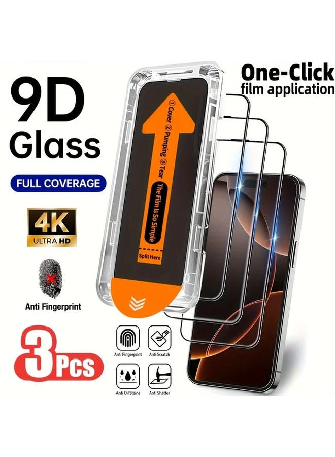 3Pcs Tempered Glass Screen Protector For iPhone 17 Pro Max HD Clear Anti Fingerprint - Image 1
