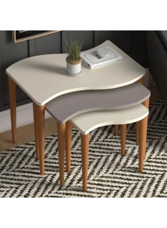Elegant 3-Piece Wavy Wooden Leg Table Set with a Modern and Unique Design