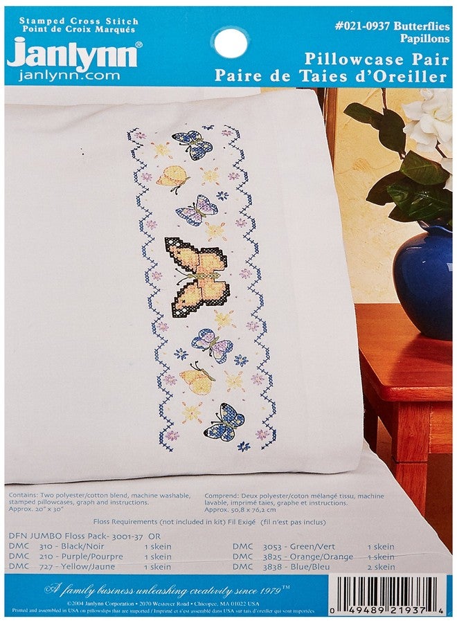 Janlynn Butterflies Pillowcase Pair Stamped Cross Stitch-20 X30 - Image 1