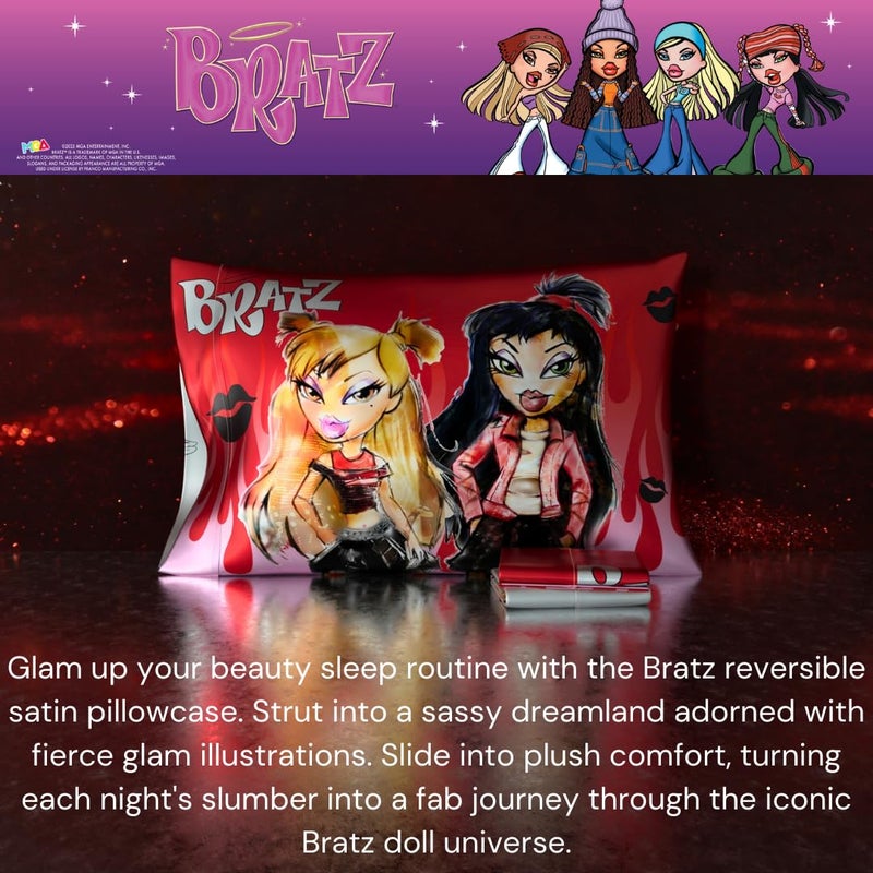 Franco Collectibles Bratz Beauty Silky Satin Standard Reversible Pillowcase Cover 20x30 for Hair and Skin, (Official Licensed Product) - Image 3
