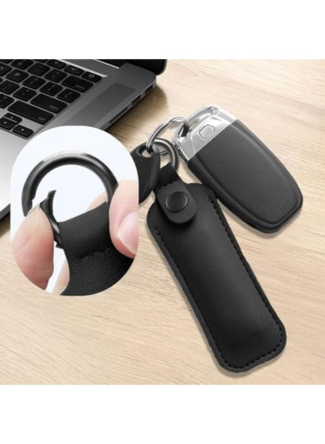 Black Leather Flash Drive Case With Keychain Compact USB Storage Protective Cover - Image 5