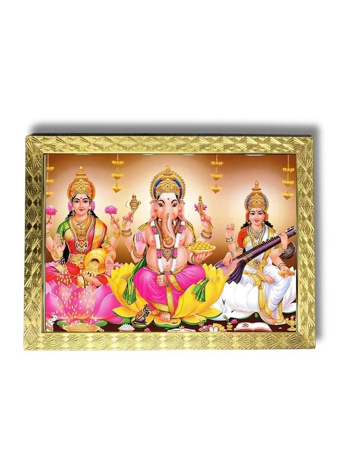 CDM Lakshmi Devi Ganesha Saraswati Ganesh Photo Frame/Wall Painting Framed For Home Décor pf 82 - Image 1