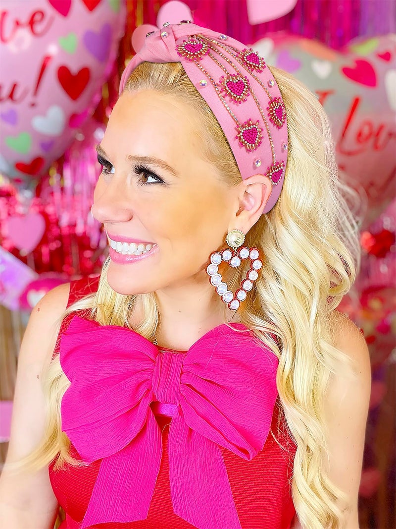 MOLOCH Valentine's Day Headband for Women Rhinestone Beaded Heart Headbands Crystal Knotted Bejeweled Wide Velvet Fashion Hairband Valentines Day Hair Accessories Party Gifts - Image 3