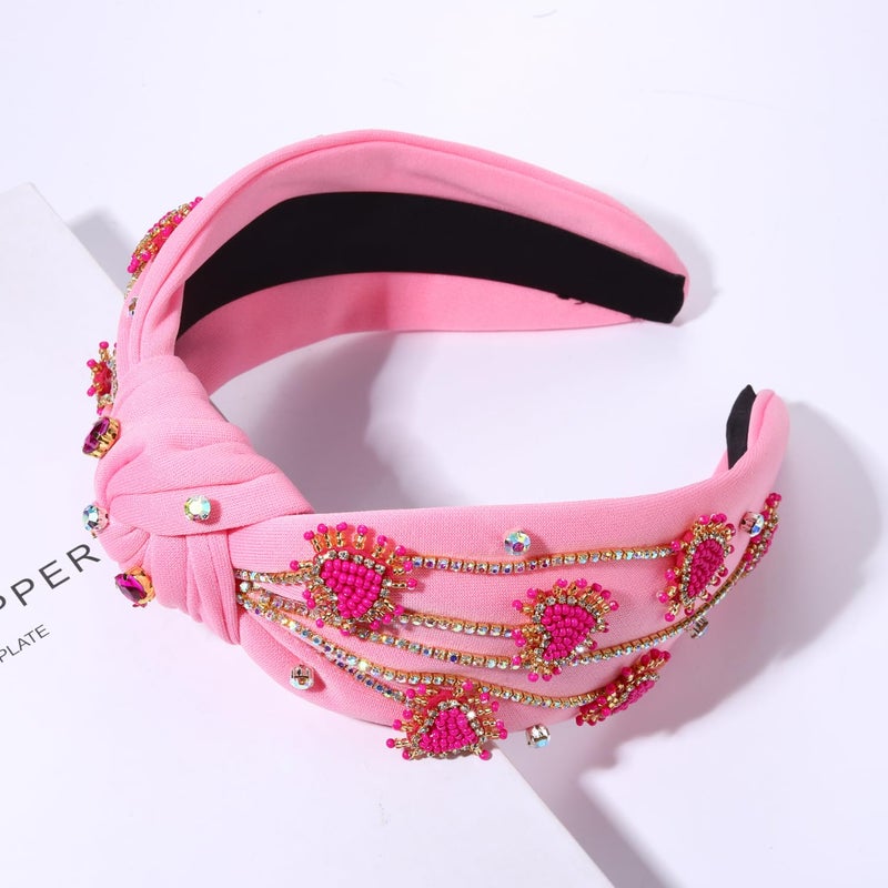 MOLOCH Valentine's Day Headband for Women Rhinestone Beaded Heart Headbands Crystal Knotted Bejeweled Wide Velvet Fashion Hairband Valentines Day Hair Accessories Party Gifts - Image 5