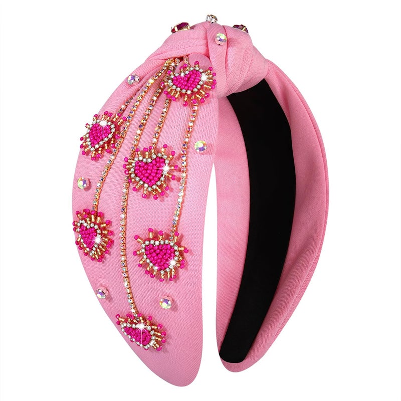 MOLOCH Valentine's Day Headband for Women Rhinestone Beaded Heart Headbands Crystal Knotted Bejeweled Wide Velvet Fashion Hairband Valentines Day Hair Accessories Party Gifts - Image 1
