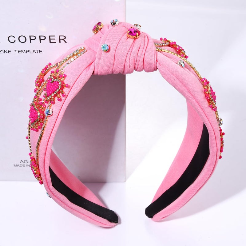 MOLOCH Valentine's Day Headband for Women Rhinestone Beaded Heart Headbands Crystal Knotted Bejeweled Wide Velvet Fashion Hairband Valentines Day Hair Accessories Party Gifts - Image 4