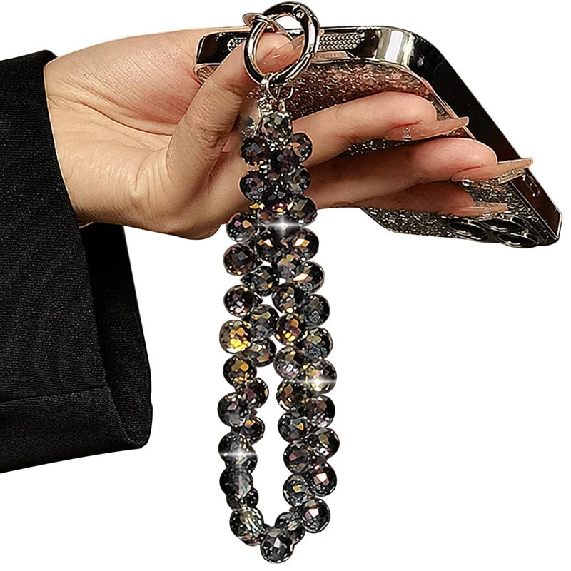 TENOC Beaded Phone Wrist Strap, Cellphone Lanyard Chain, Sparkling Wristlet Bracelet for Women, Black - Image 1
