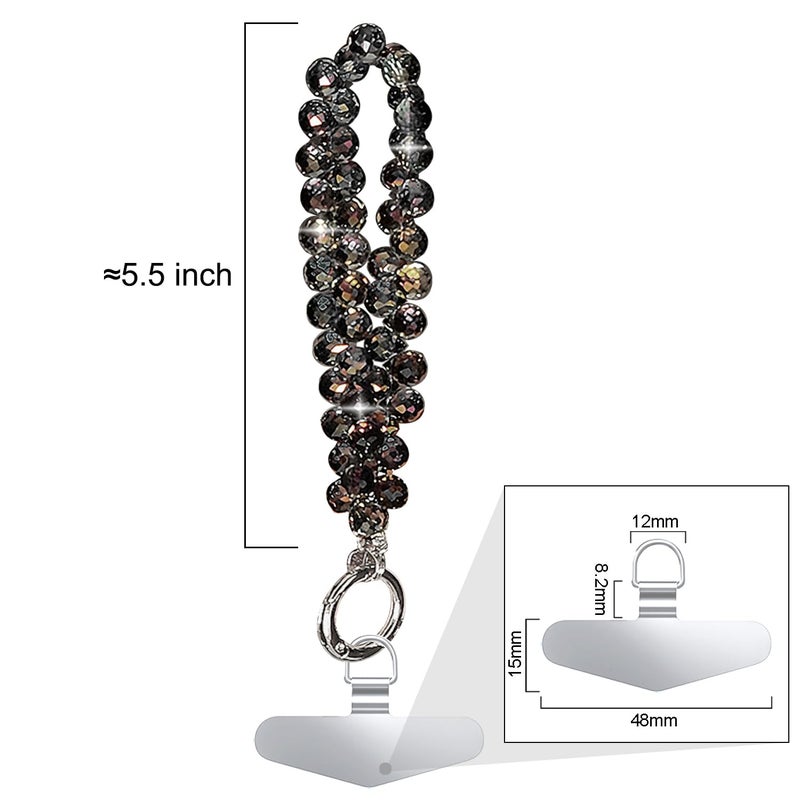 TENOC Beaded Phone Wrist Strap, Cellphone Lanyard Chain, Sparkling Wristlet Bracelet for Women, Black - Image 2