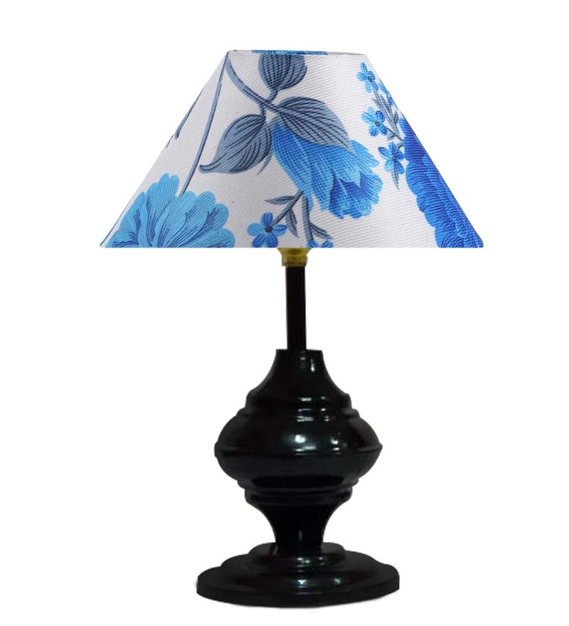 Improvhome Single Gola Metal Base Bedside Bedroom Table Lamp Light ( Blue Flower , Black ) - Image 3