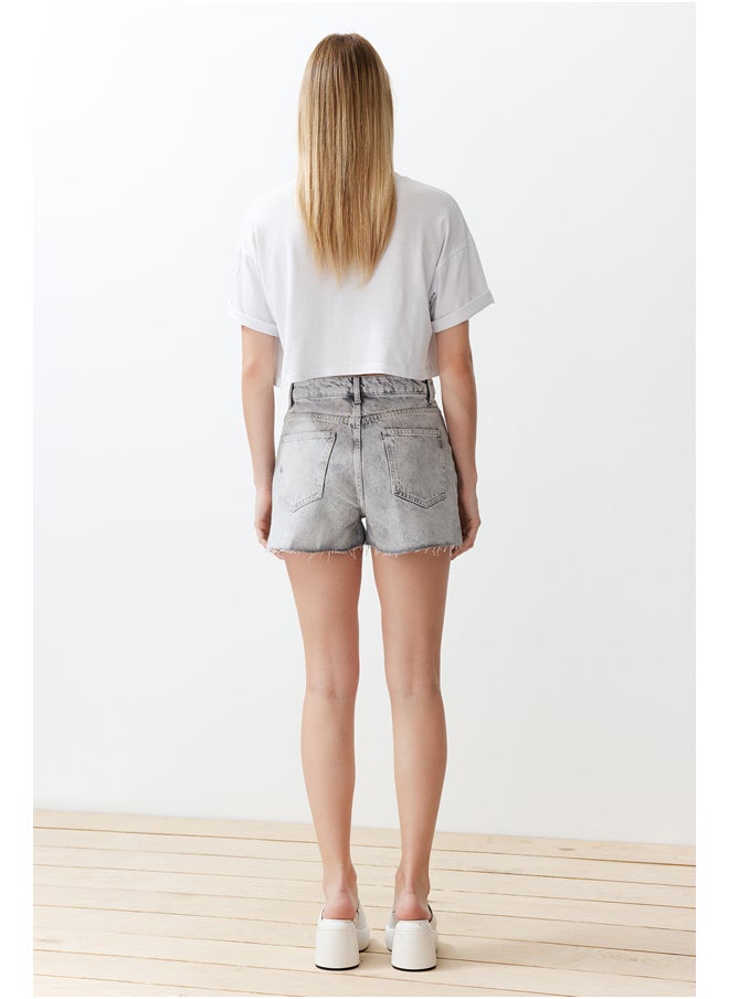 trendyol - Gray Ripped Denim Shorts & Bermuda TWOSS24SR00058 - Image 1