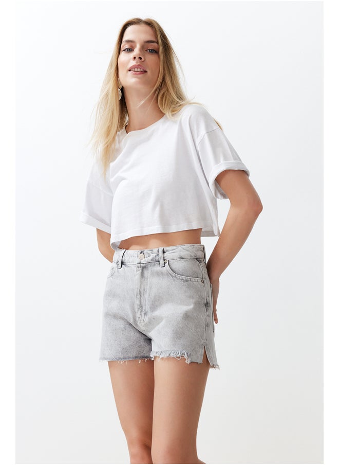 trendyol Gray Ripped Denim Shorts & Bermuda TWOSS24SR00058  - Image 1