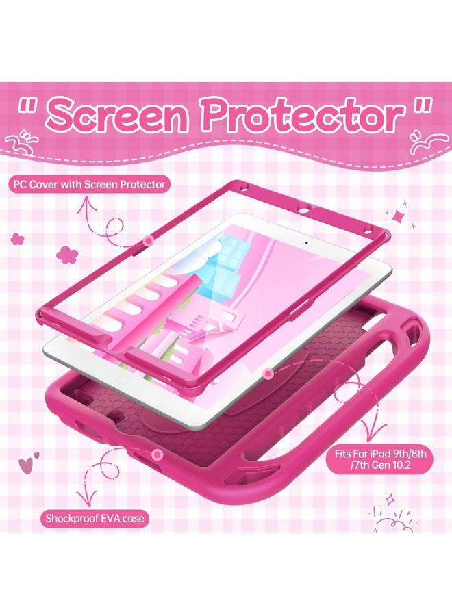 BMOUO Kids Case for iPad 9th/8th/7th Generation (iPad 10.2 Inch, 2021/2020/2019) with Built-in Screen Protector, Durable Shockproof Handle Stand iPad 9th 8th 7th Generation Case for Kids, Rose - Image 3