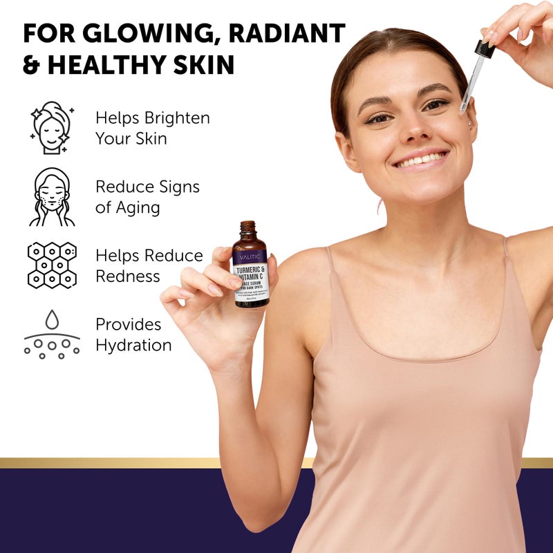 VALITIC Vitamin C Serum - Anti Aging and Dark Spot Remover for Face, Skin Care with Hyaluronic Acid, Collagen, Kojic Acid, Turmeric Oil - Brightening Face Serum 1 fl oz - Image 4