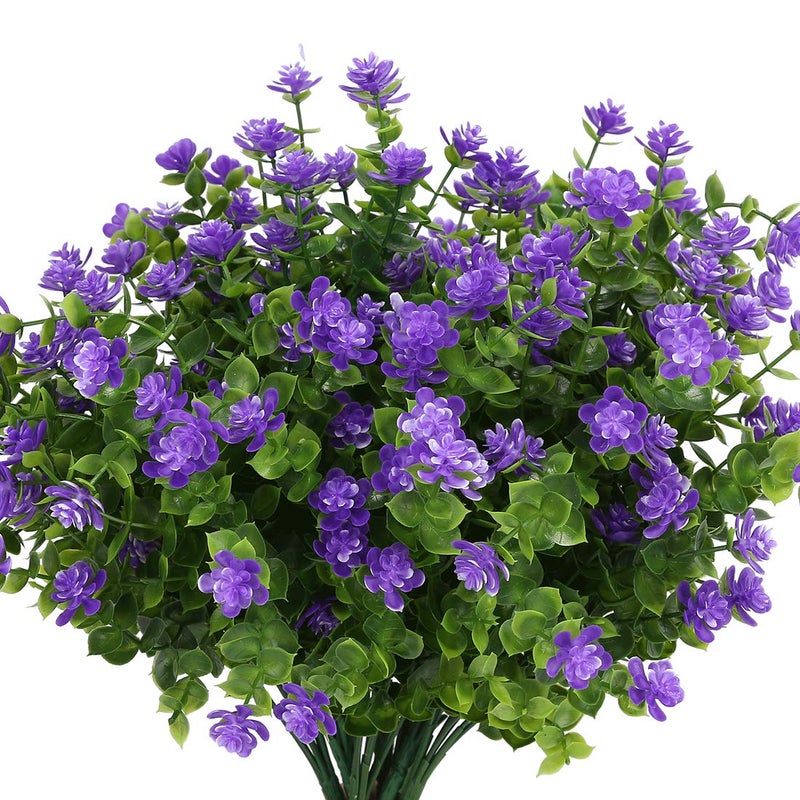 URSTOUD Artificial Flowers Fake Artificial Greenery UV Resistant No Fade Faux Plastic Plants for Wedding Bridle Bouquet Indoor Outdoor Home Garden Kitchen Office Table Vase 6PCS Purple