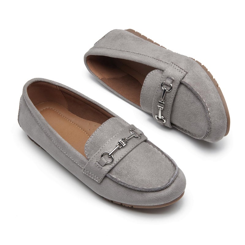 BGSTGUDS Women's Wide Loafers Shoes Cute Dressy Shoes Ladies Comfort Slip Ons Work Shoes, Grey, Size 9W - Image 4