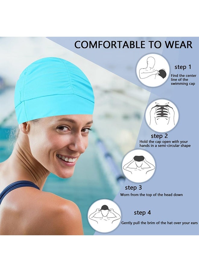 GIFT Nylon Swimming Cap Pool Beach Hat Pleated Swim Cap for Long Hair Women（Pink and Blue）  - Image 4