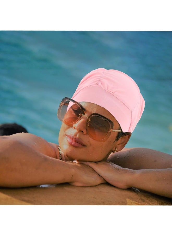 GIFT Nylon Swimming Cap Pool Beach Hat Pleated Swim Cap for Long Hair Women（Pink and Blue）  - Image 3