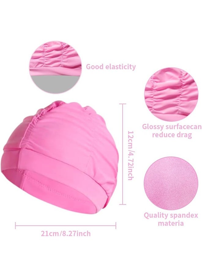 GIFT Nylon Swimming Cap Pool Beach Hat Pleated Swim Cap for Long Hair Women（Pink and Blue）  - Image 2