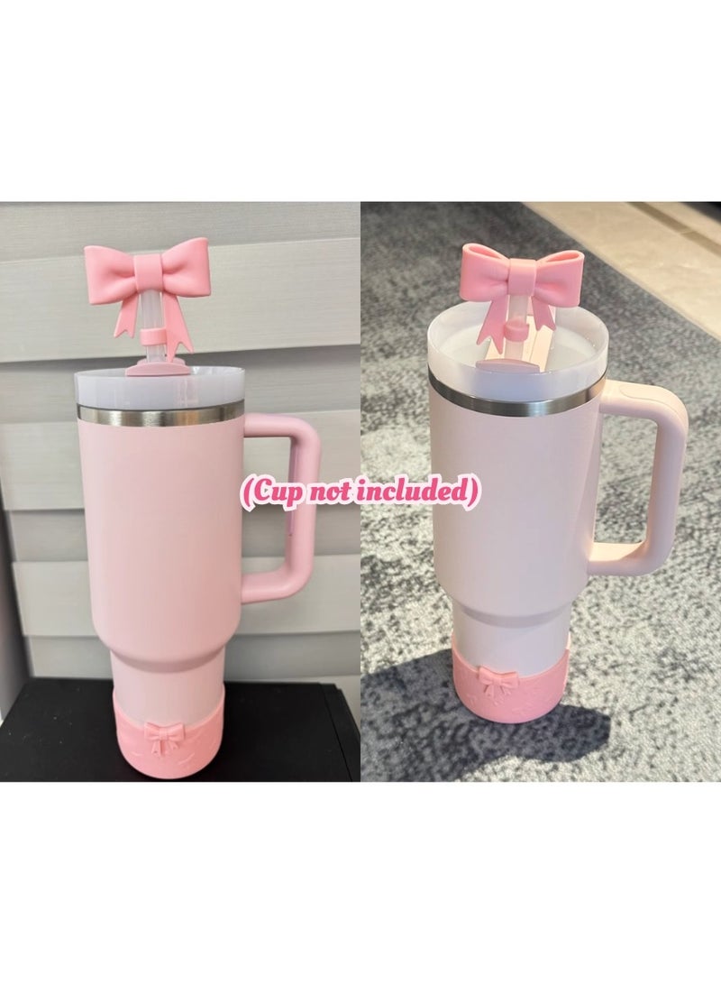 Popular Pink Bow Straw Cap & Tumbler Boot Set – Reusable Silicone Accessories for Stanley 20–40oz, Fits 9–10mm Straws, 2.87–2.95in Base – Delicate & Trendy Touch for Your Favorite Cup  - Image 4