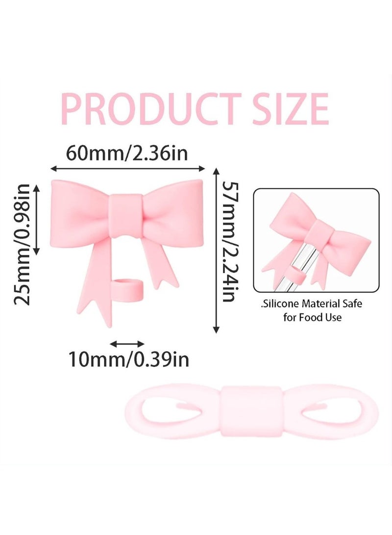Popular Pink Bow Straw Cap & Tumbler Boot Set – Reusable Silicone Accessories for Stanley 20–40oz, Fits 9–10mm Straws, 2.87–2.95in Base – Delicate & Trendy Touch for Your Favorite Cup  - Image 5