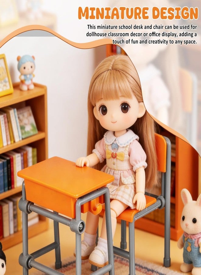 VOSAREA 4 Sets Miniature Classroom Decorations Dollhouse Accessories Desk Chair Sturdy Furniture for Dollhouse Decor Supplies for Imaginative Play - Image 2