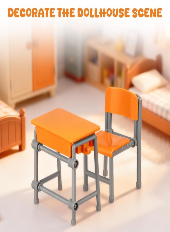 VOSAREA 4 Sets Miniature Classroom Decorations Dollhouse Accessories Desk Chair Sturdy Furniture for Dollhouse Decor Supplies for Imaginative Play - Image 4