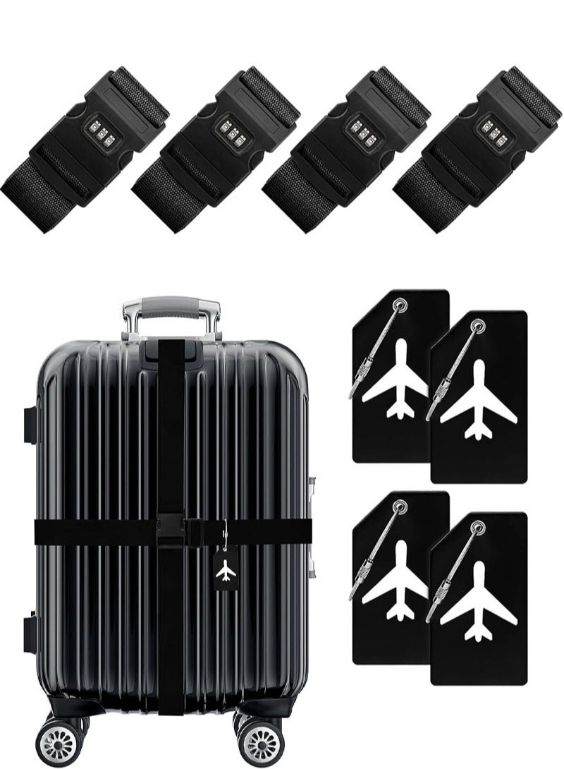 GZYIZHOU 8 Pack Luggage Straps and Tags Set (4 Straps, 4 Tags), Luggage Straps for Suitcases TSA Approved Suitcase Belt Luggage Tags - Image 1