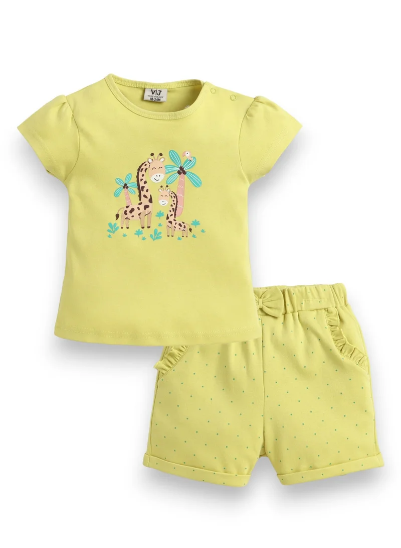 victor and jane Infant Girls’ 2-Piece Set – Giraffe Print Top & Dotted Shorts