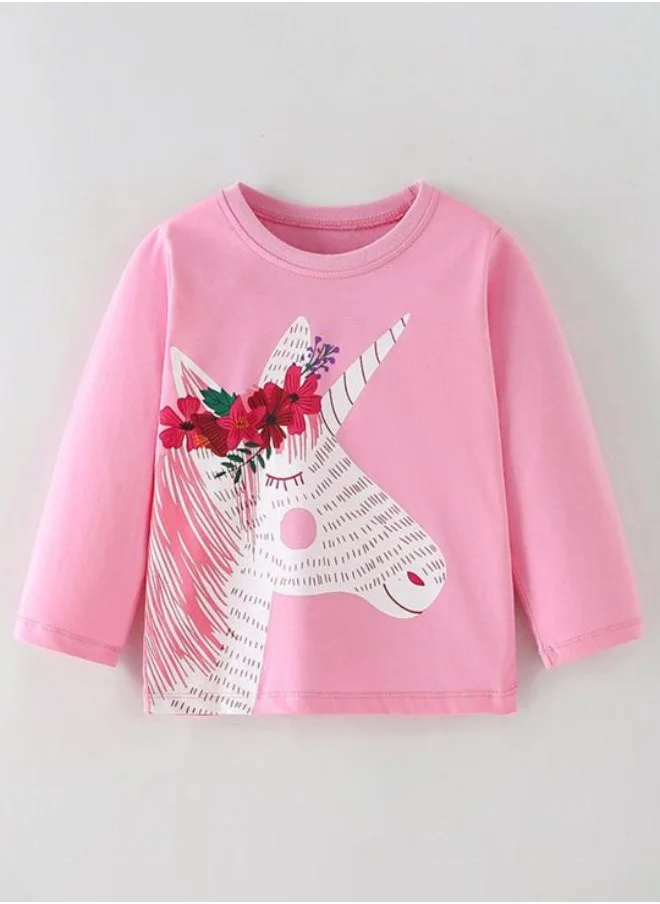 يونيكي Pink Crew Neck Long Sleeve Printed Top