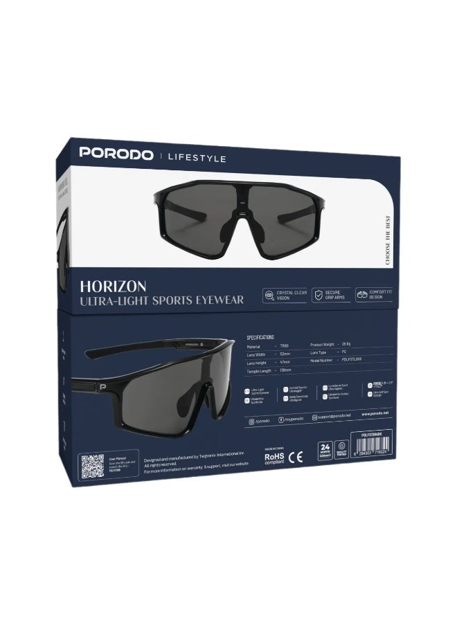 بورودو نظارات هورايزون الرياضية الخفيفة للغاية / عدسات مقاومة للخدش / تصميم خفيف الوزن / تصميم ذراع قابل للطي - أسود - Image 3