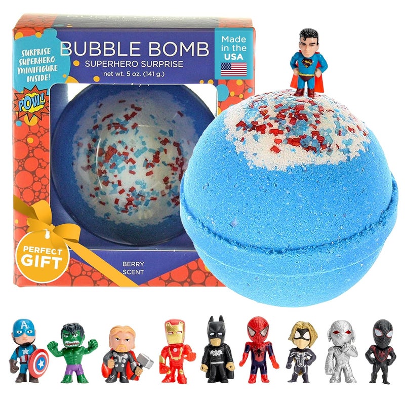 Superhero Bath Bombs for Kids  Boys with Surprise Hero Toys Inside 1 Pack  Large Bubble Bomb with Fruity Scent Relaxing Aroma USA Made  Children Gifts  Easter Basket Stuffers by Two Sisters