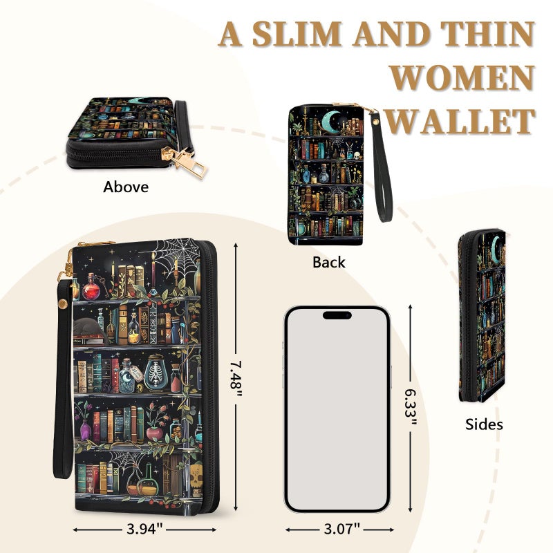 Vorruil Books Goth Gothic Womens Wallet, Wristlet RFID Blocking Wallets for Women, Ladies Purse with Zip Around Credit Card Holder and 10 Card Slots & ID Window, Travel Large Capacity Women's Clutch Organizer - Image 2