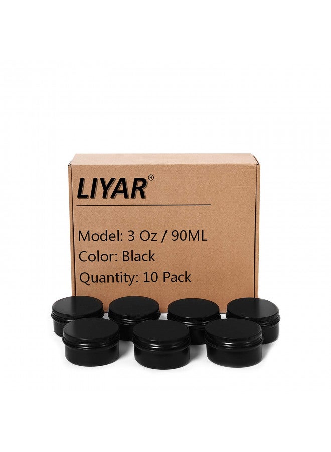 LIYAR TMO 3oz 90g Aluminum Tins Round Metal Tin Container Screw Top Steel Tin Cans Cosmetic Sample Containers Tea Cans Bulk Food Storage Metal Steel Tin Jars Candle Travel Tins(Black,10 Pack) - Image 1