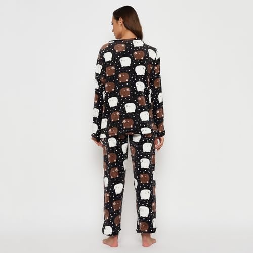 CAMEY Fleece Women Winter Full Sleeve Top and Pajama Pants Regular Fit Night Suit Round Neck Top and Pyjama Set Ladies Night Dress (Black, Small) - Image 5