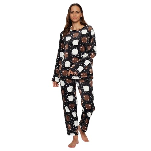 CAMEY Fleece Women Winter Full Sleeve Top and Pajama Pants Regular Fit Night Suit Round Neck Top and Pyjama Set Ladies Night Dress (Black, Small) - Image 1