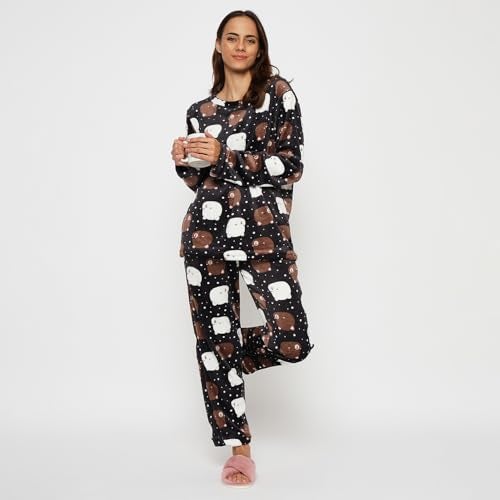 CAMEY Fleece Women Winter Full Sleeve Top and Pajama Pants Regular Fit Night Suit Round Neck Top and Pyjama Set Ladies Night Dress (Black, Small) - Image 2