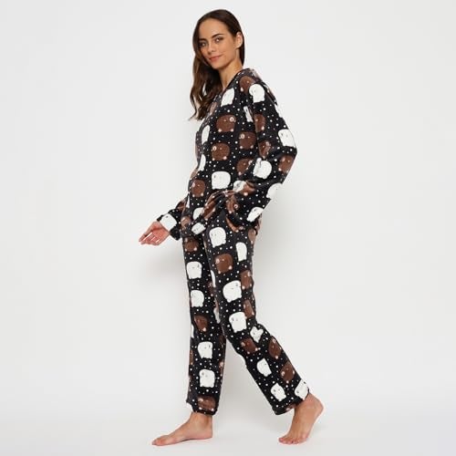 CAMEY Fleece Women Winter Full Sleeve Top and Pajama Pants Regular Fit Night Suit Round Neck Top and Pyjama Set Ladies Night Dress (Black, Small) - Image 3
