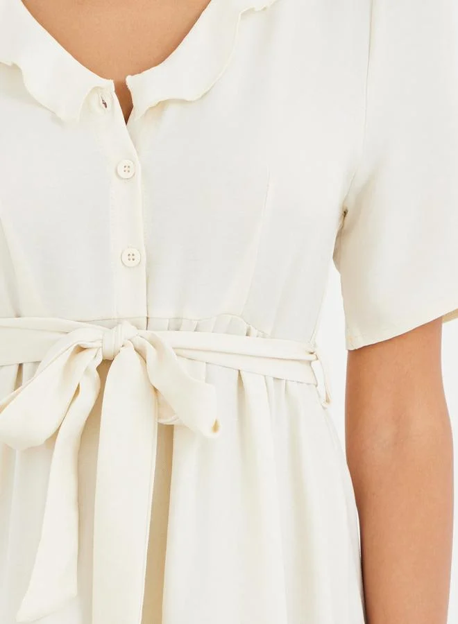 Take Two Take Two Solid Ruffled V-Neck Waist Tie Maxi Dress
